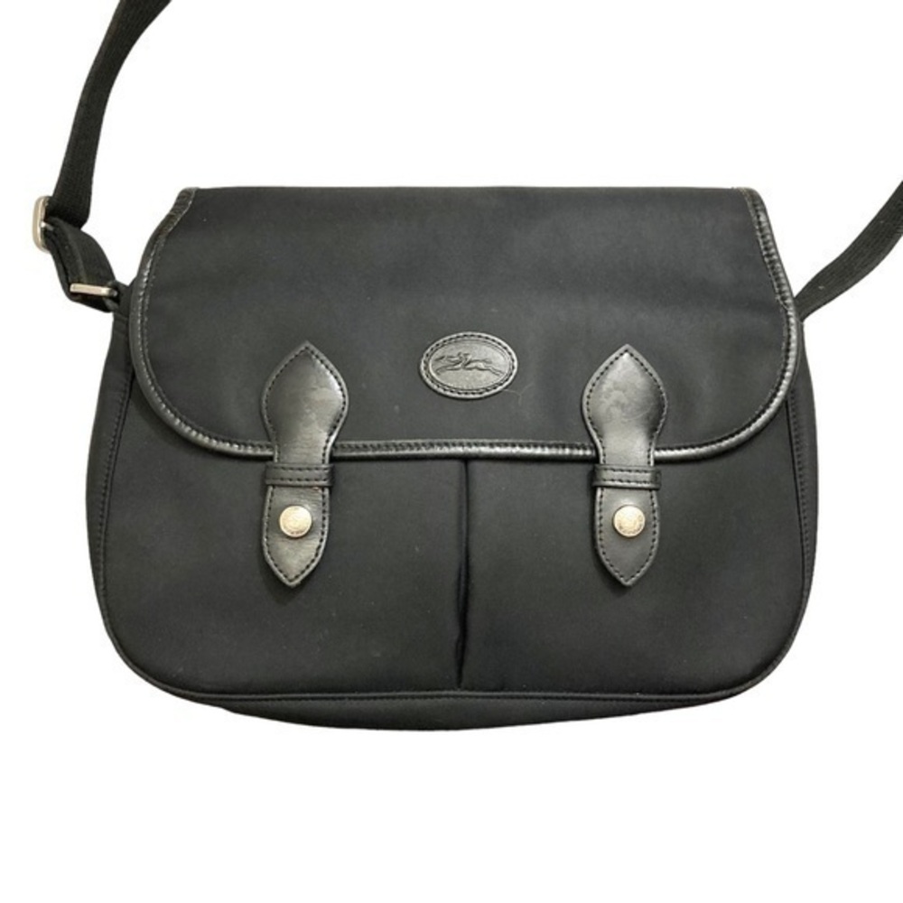 Longchamp vintage le piage nylon and leather black messenger bag